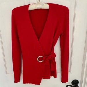INC Wrap Sweater with Rhinestone Buckle Holiday Glam XS